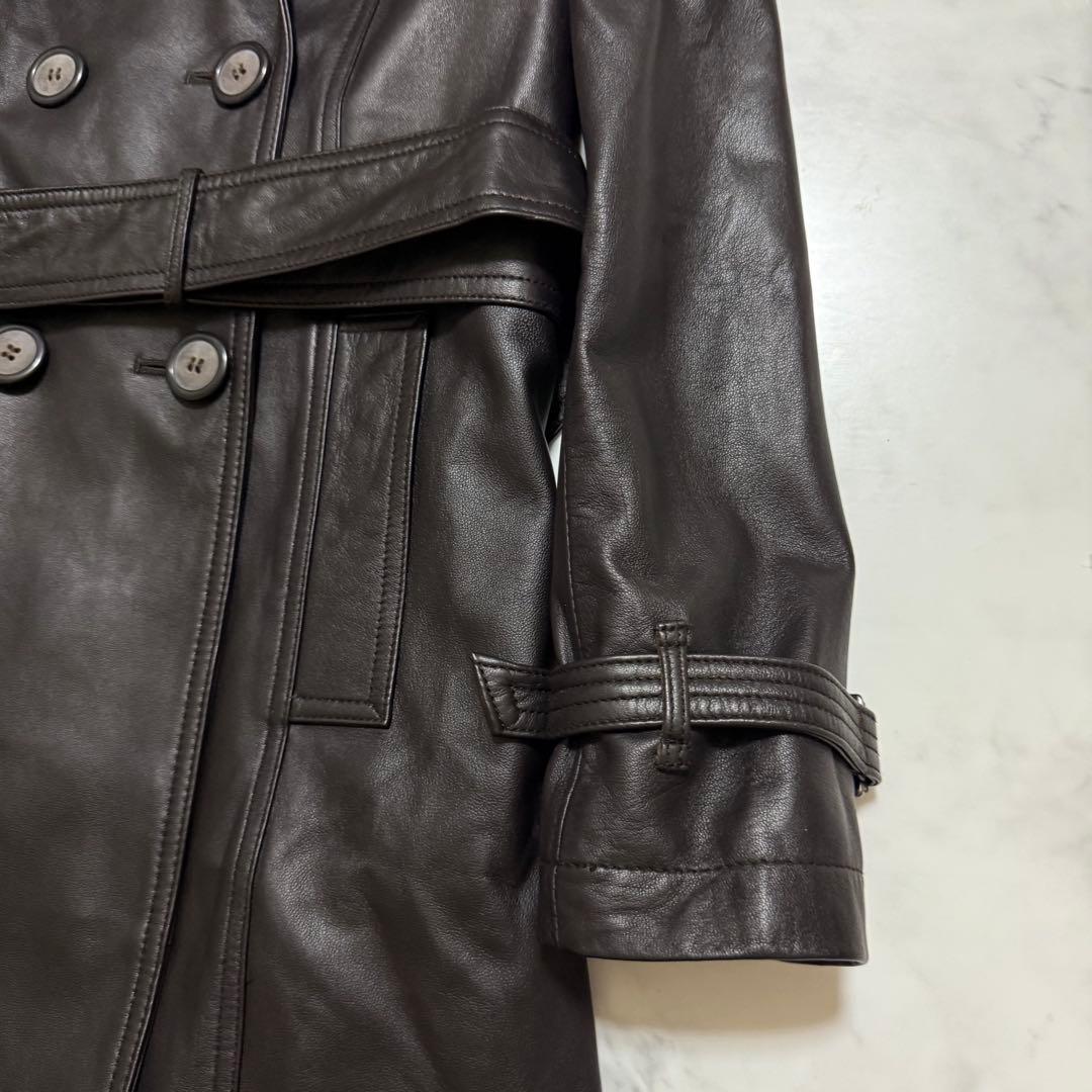 イタリア製ラム革使用　ラムレザー　ラムスキン　トレンチコート　ダークブラウン　M