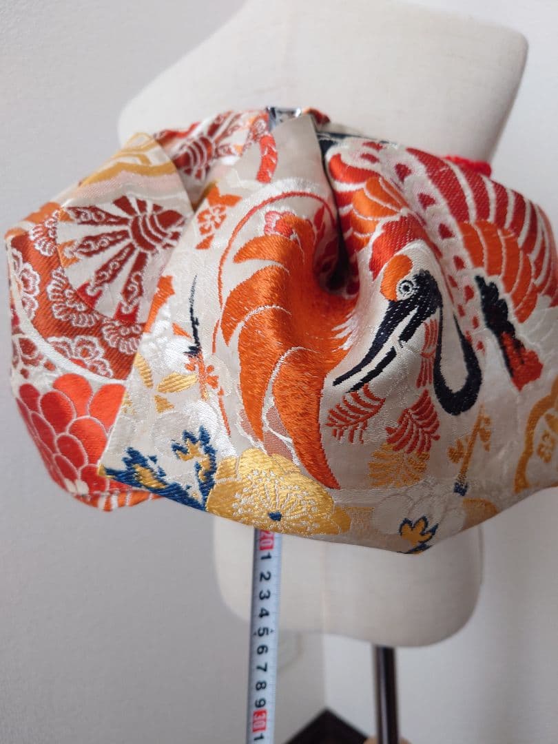 正絹袋帯からの作り帯　文庫結び　アンティーク　七五三ジュニア帯　鶴