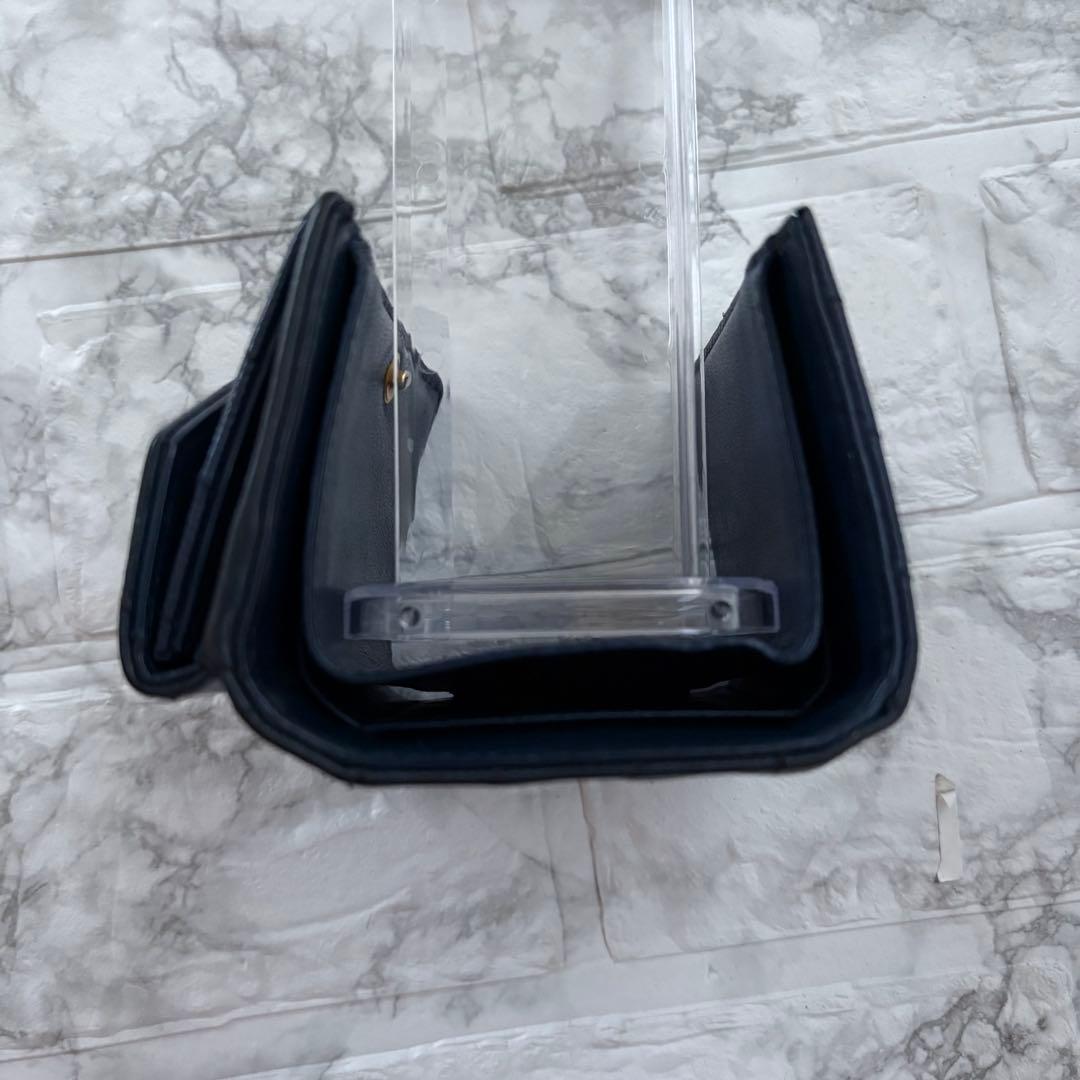 YSL サンローラン ネイビー レザー 三つ折り財布 ゴールドロゴ