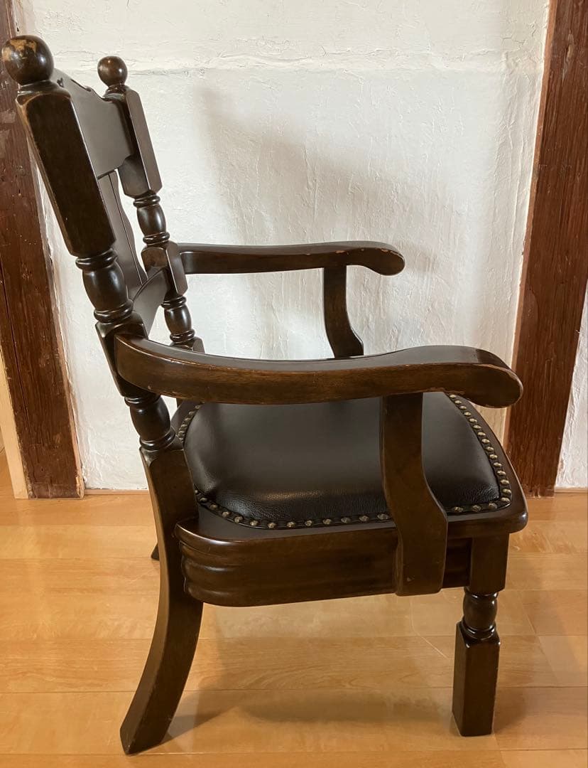 大塚家具 英国アンティーク アームチェア 天然木 ダークブラウン②