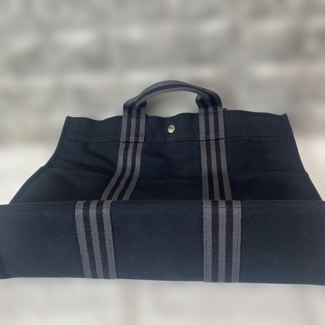 美品　HERMES エルメスフールトゥ MMトートバッグ　コットンキャンパス 黒