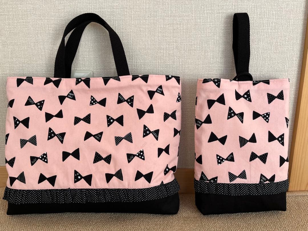 【ゆです】入園入学用品 リボン柄 お花柄 ピンク×ブラック色