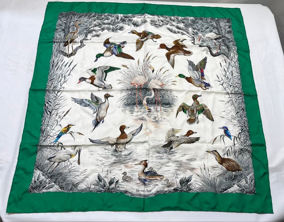 a0105-3HERMES　エルメス　スカーフ　カレ90　野鳥　フラミンゴ　大判