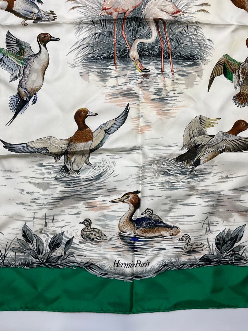 a0105-3HERMES　エルメス　スカーフ　カレ90　野鳥　フラミンゴ　大判