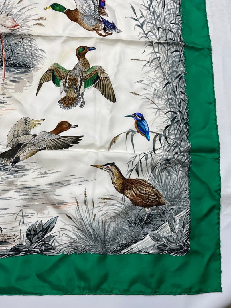 a0105-3HERMES　エルメス　スカーフ　カレ90　野鳥　フラミンゴ　大判