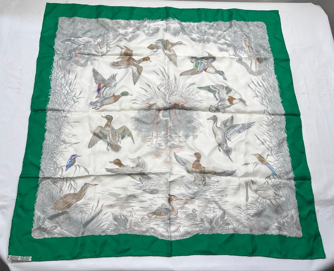 a0105-3HERMES　エルメス　スカーフ　カレ90　野鳥　フラミンゴ　大判