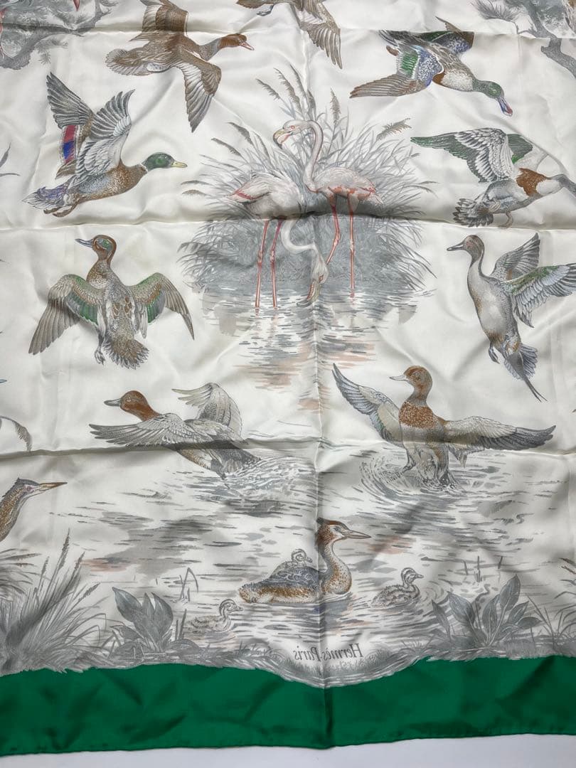 a0105-3HERMES　エルメス　スカーフ　カレ90　野鳥　フラミンゴ　大判