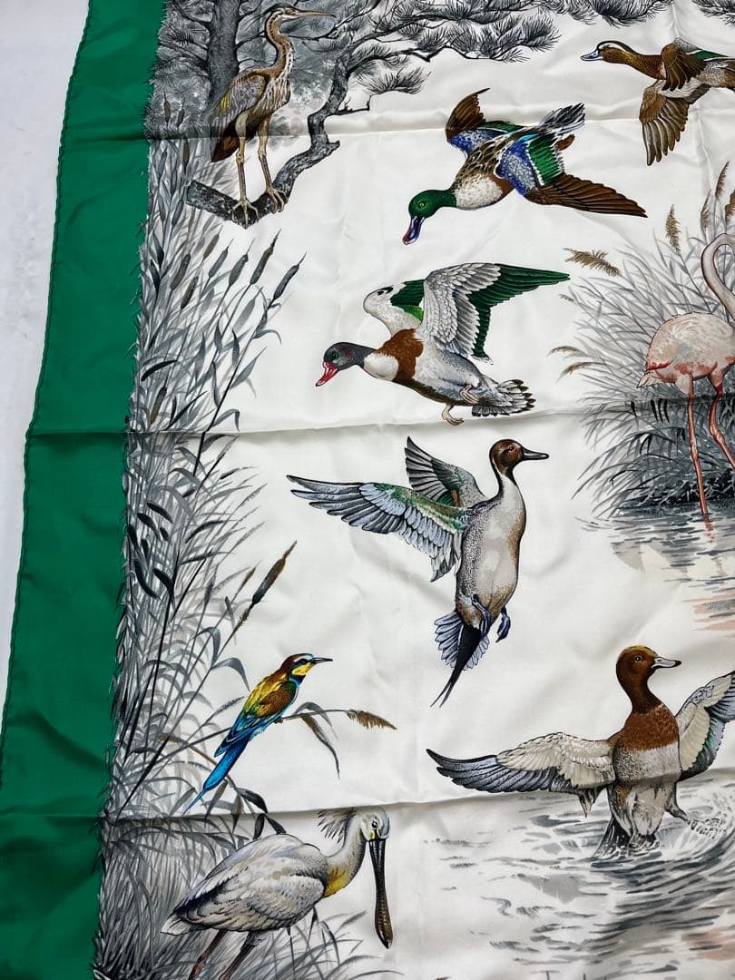 a0105-3HERMES　エルメス　スカーフ　カレ90　野鳥　フラミンゴ　大判