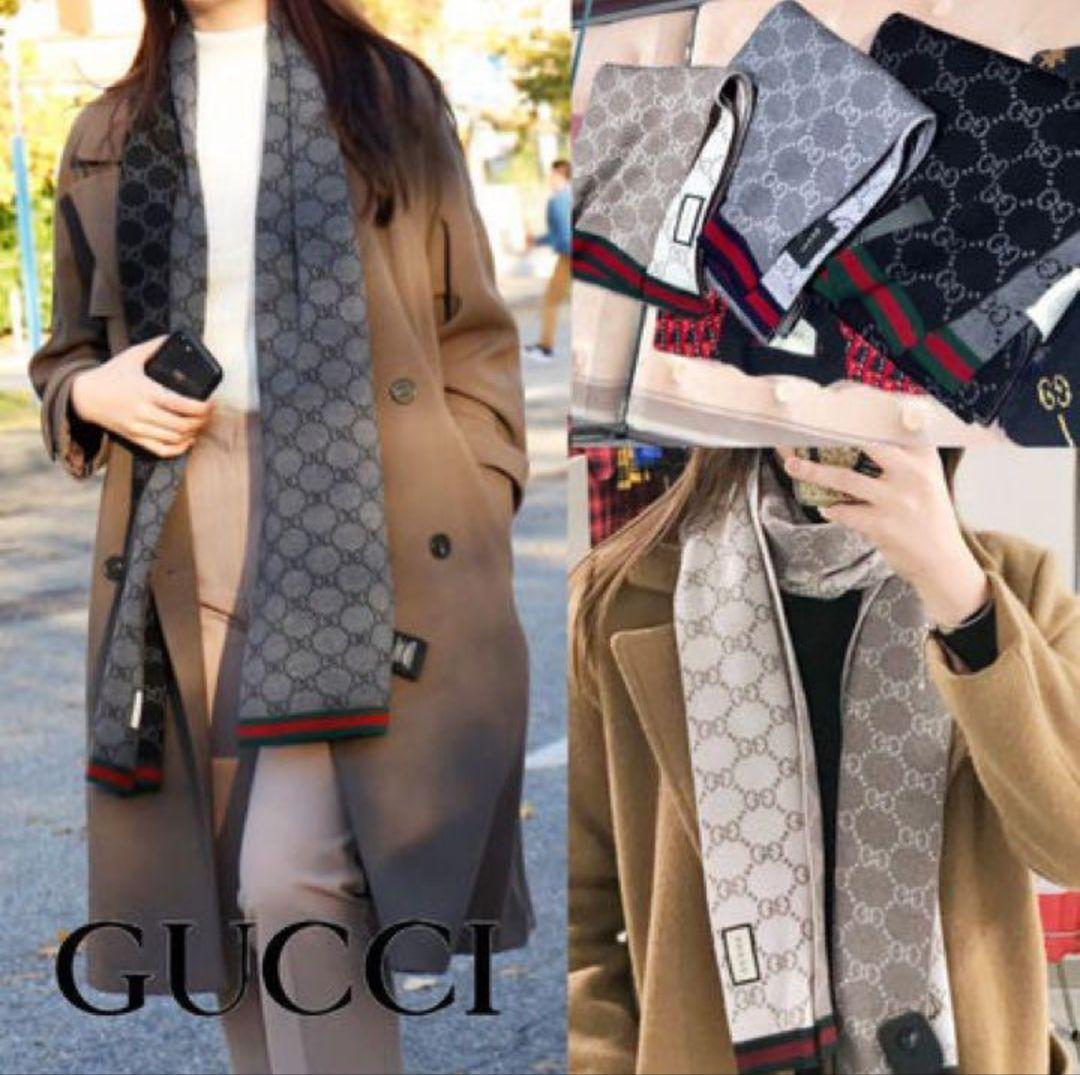 ❤極美品箱付き❤GUCCI マフラー ストール スカーフ❤黒グレー❤