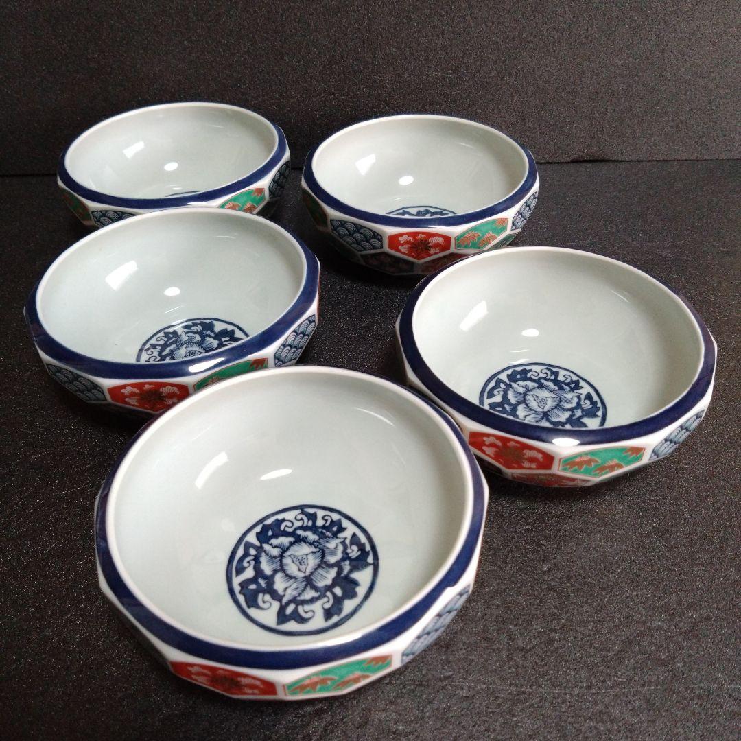 未使用 波佐見焼 林九郎窯 亀甲紋 鉢5個 古伊万里様式 染錦　RINKUROU