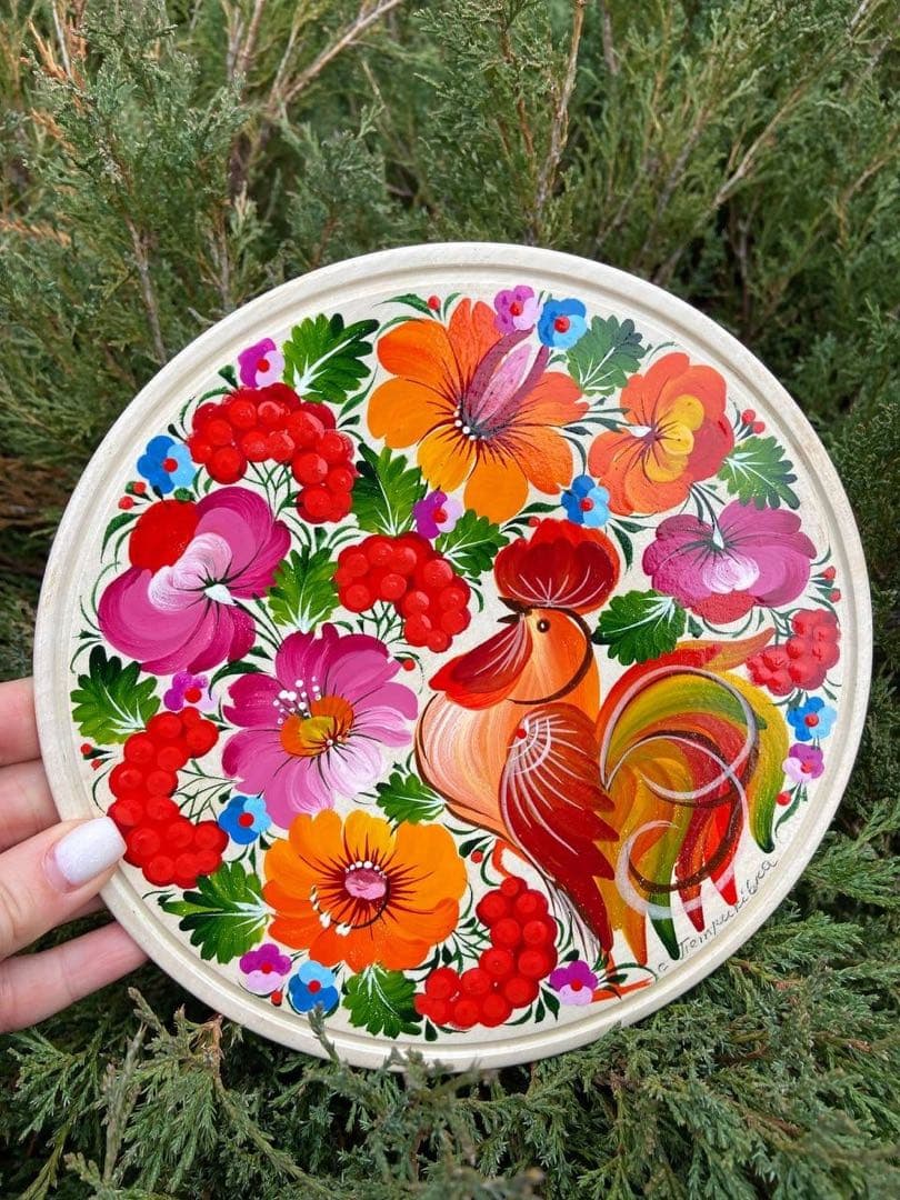 ペトリキウカ塗りのプレート（人間国宝ホロべッツ）20cm 手描き　