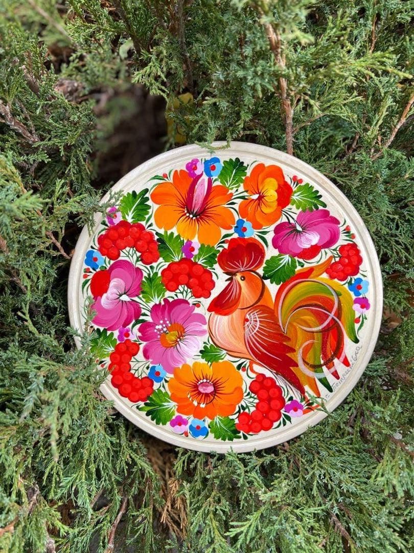 ペトリキウカ塗りのプレート（人間国宝ホロべッツ）20cm 手描き　