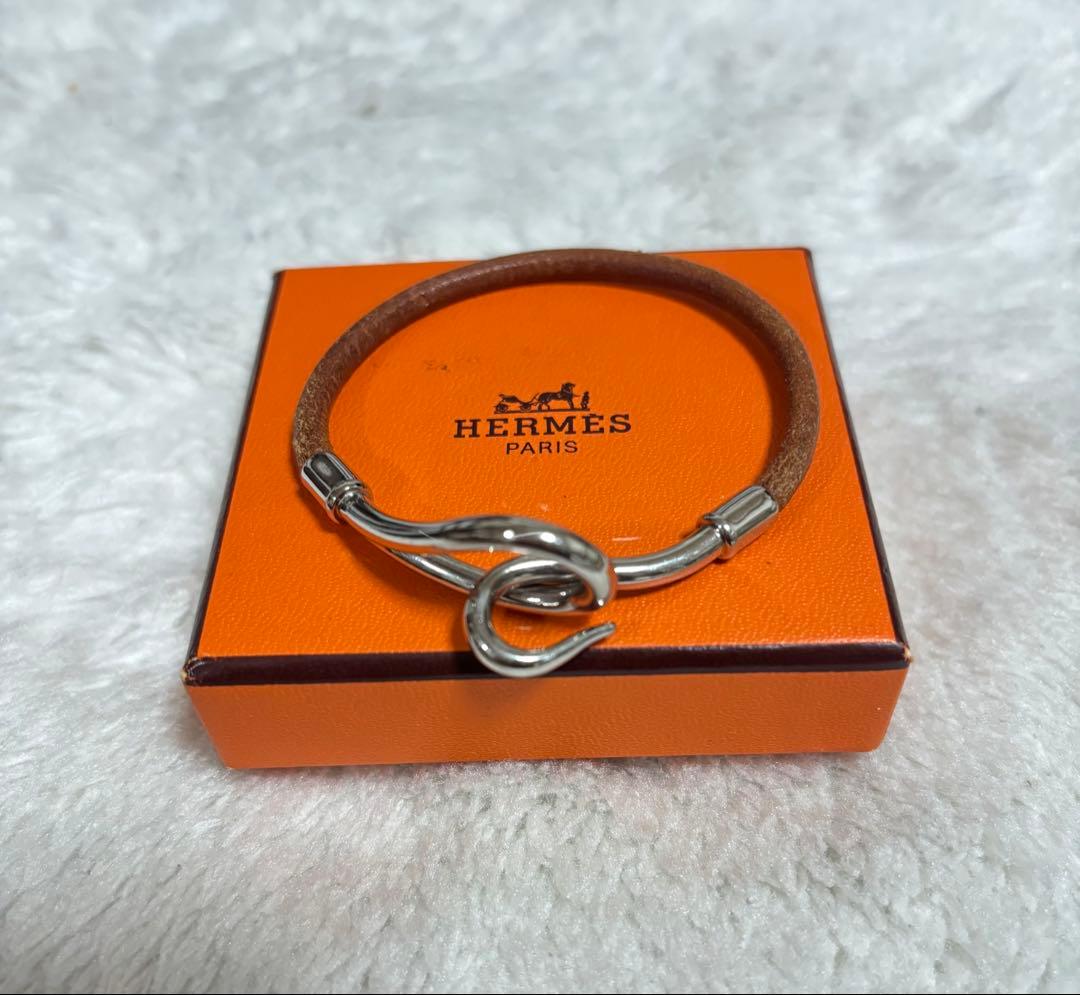 HERMES ジャンボ レザー ブレスレット シルバー