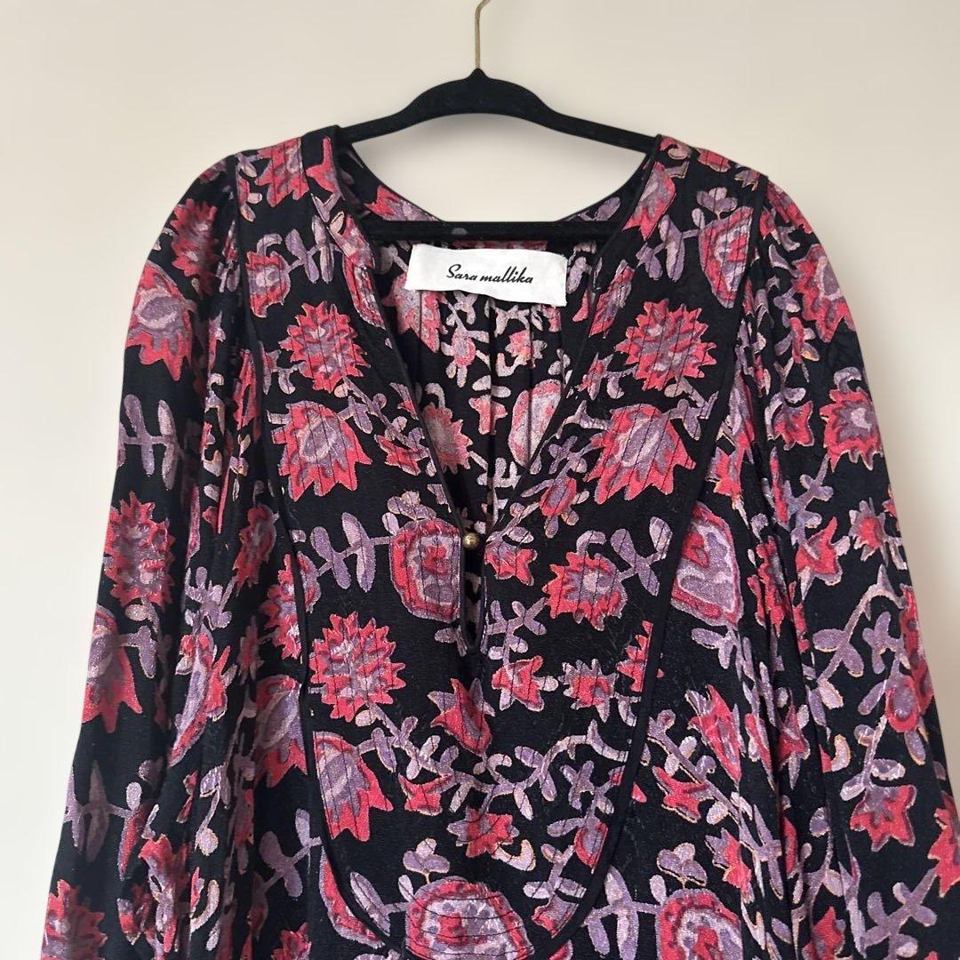 sara mallika サラマリカ 花柄 長袖ロングワンピース チュニック