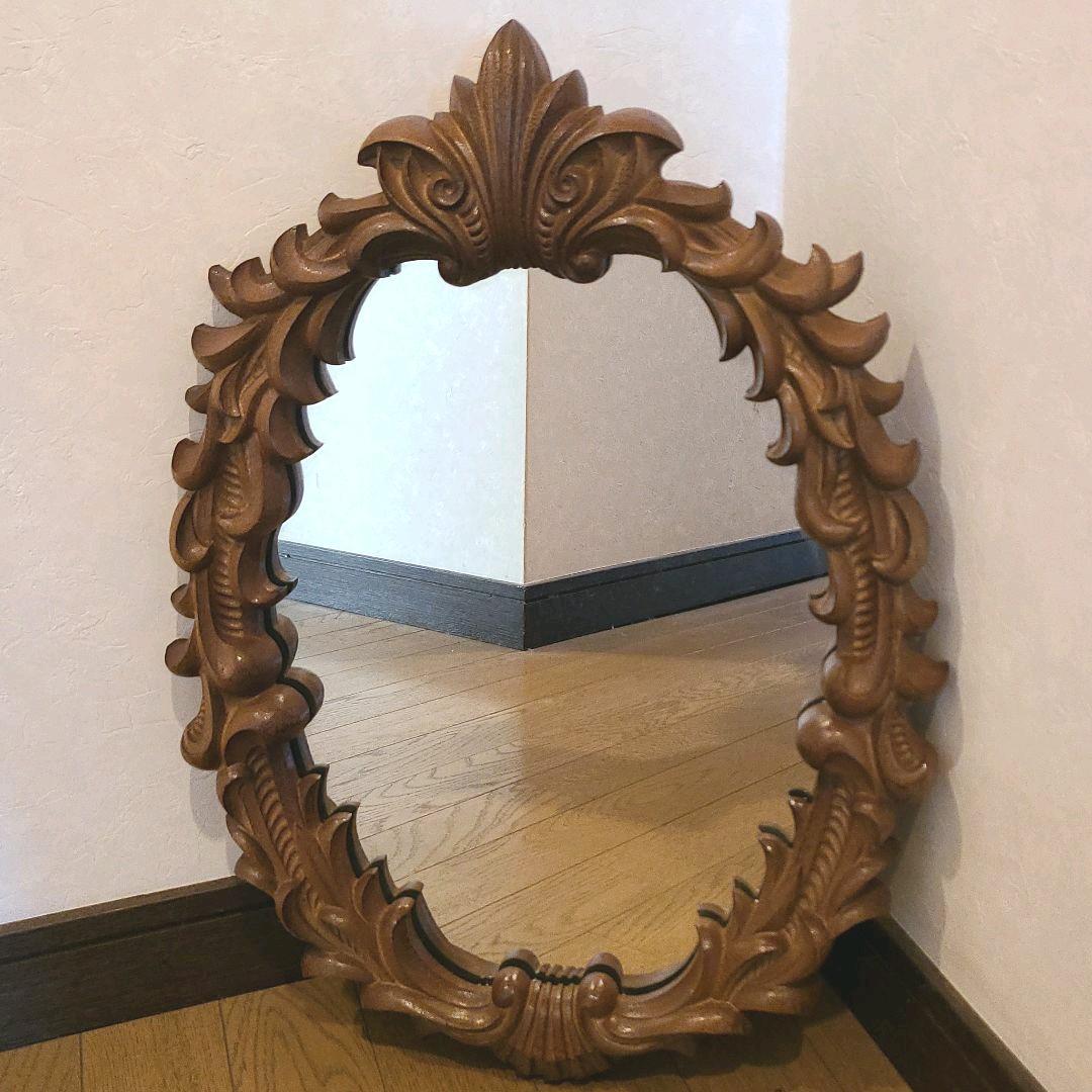 アンティーク木彫り　掛鏡 レトロ