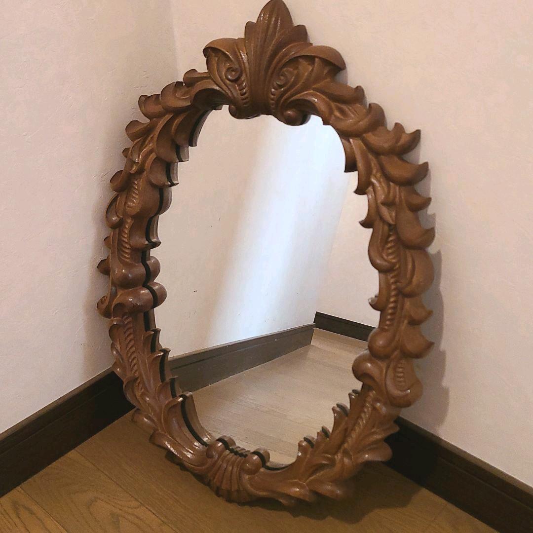 アンティーク木彫り　掛鏡 レトロ