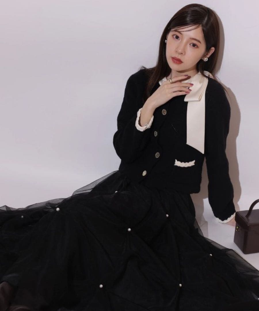 リランドチュール　パールタッキングチュールスカート　黒　S