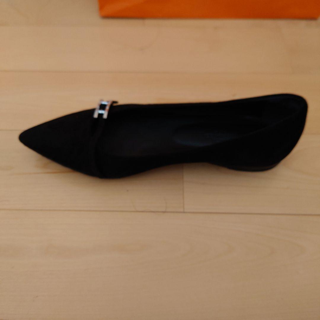 HERMES ブラック スエード ポインテッドトゥ　パンプス　アピ