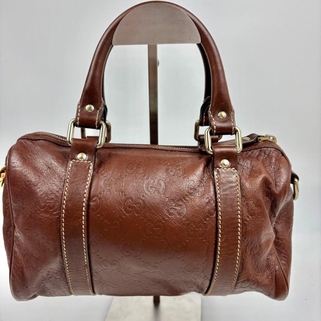 美品 グッチ GUCCI ミニボストン シマ レザー ハンドバッグ GG柄