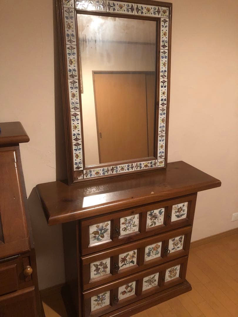 アクタス　鏡　スペイン家具　タイル欠けあり　長方形　アンティーク