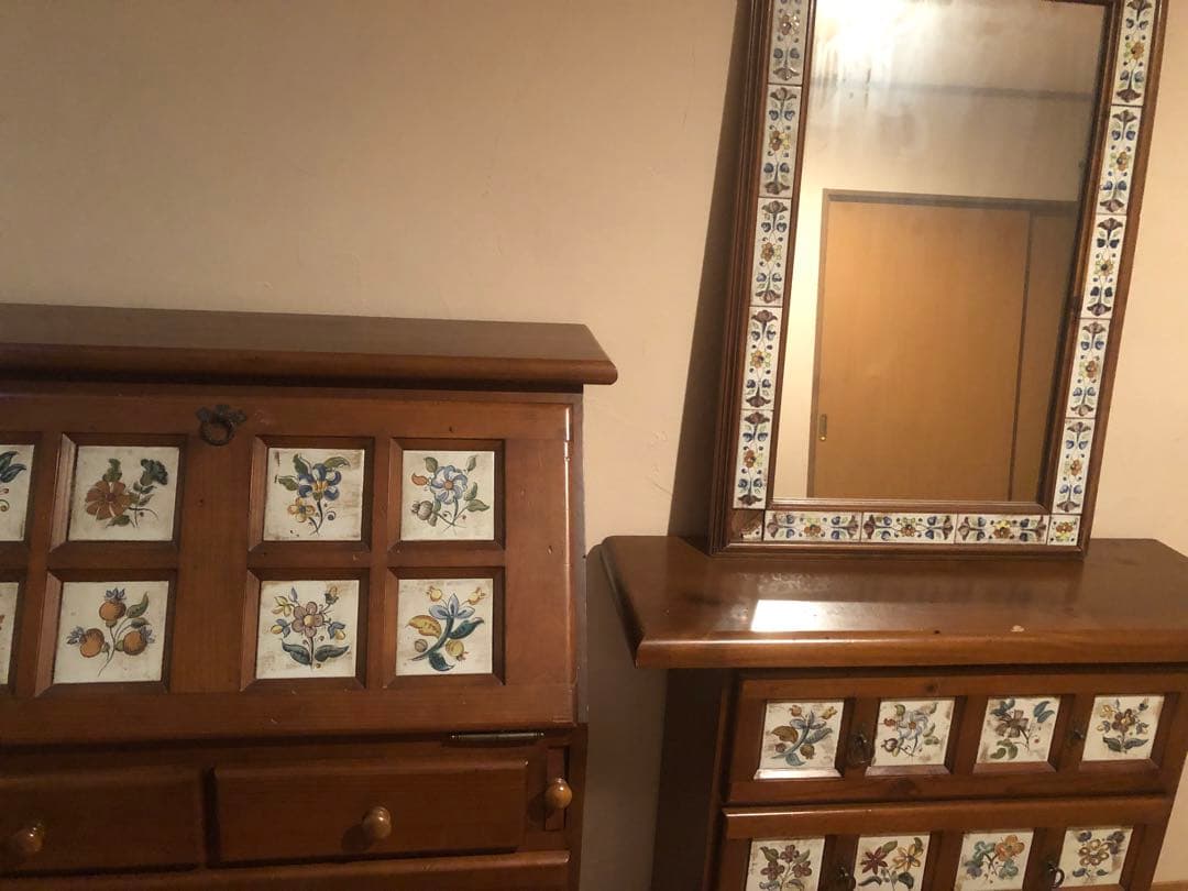 アクタス　鏡　スペイン家具　タイル欠けあり　長方形　アンティーク