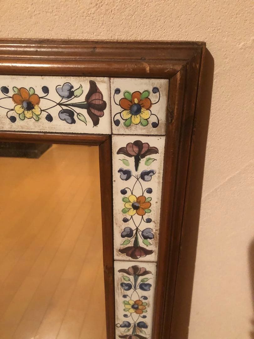 アクタス　鏡　スペイン家具　タイル欠けあり　長方形　アンティーク