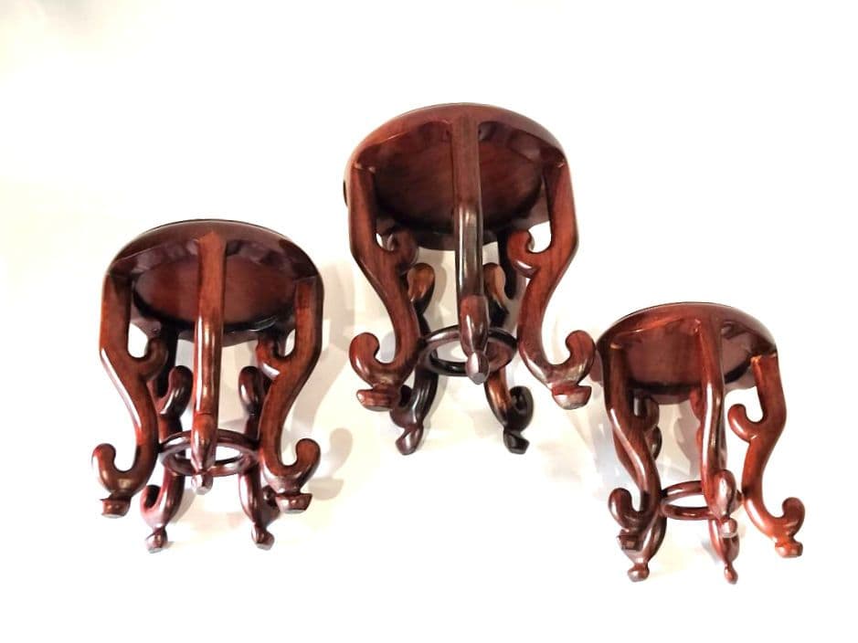 ❤【新品・未使用品含】盆栽卓　3個セット唐木 天然木 円式五足 花台 盆栽台