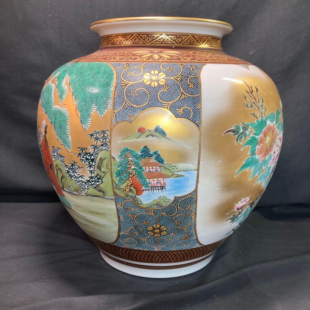 【美品】九谷錦生 花瓶 金彩 賢人図 花鳥図