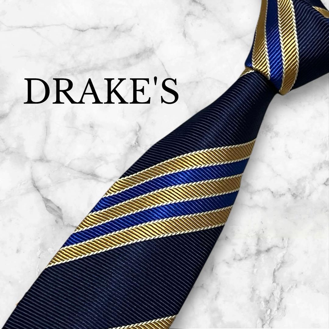 【未使用】DRAKE'S ドレイクス　ネクタイ　レジメンタル　ジャガード　紺