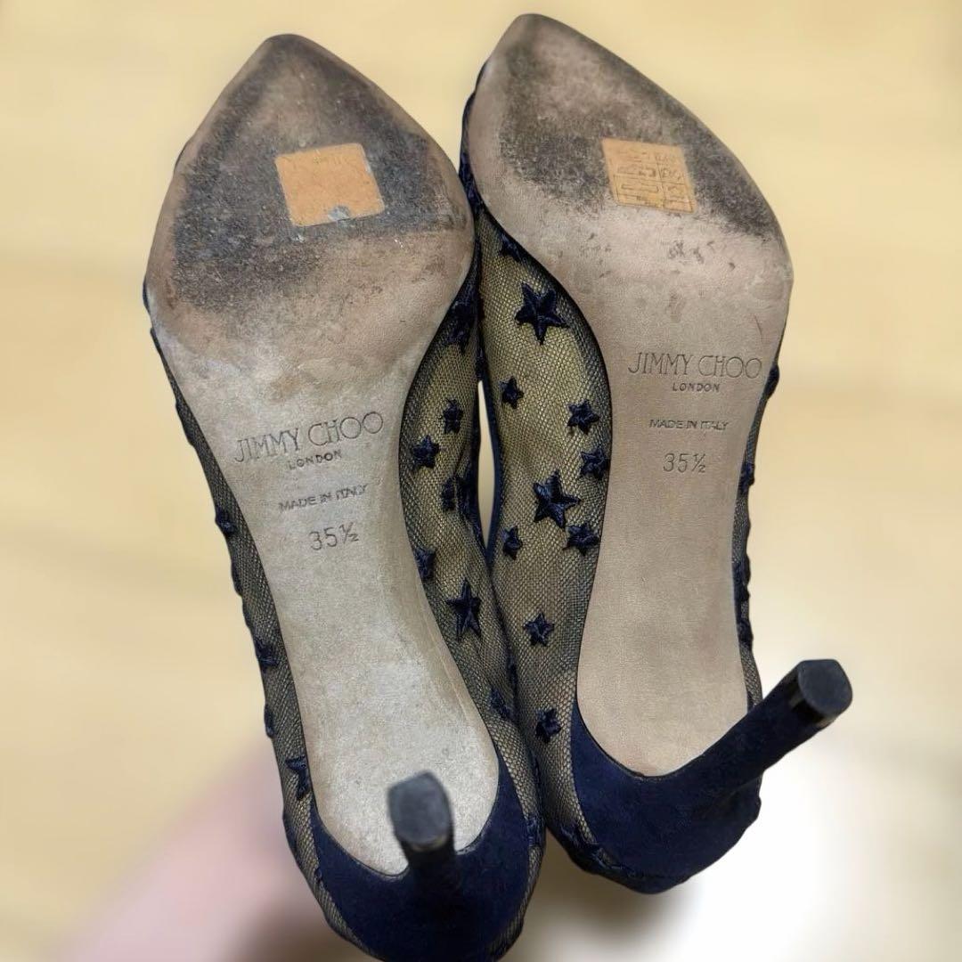 Jimmy Choo ネイビー 星柄 メッシュ ハイヒール