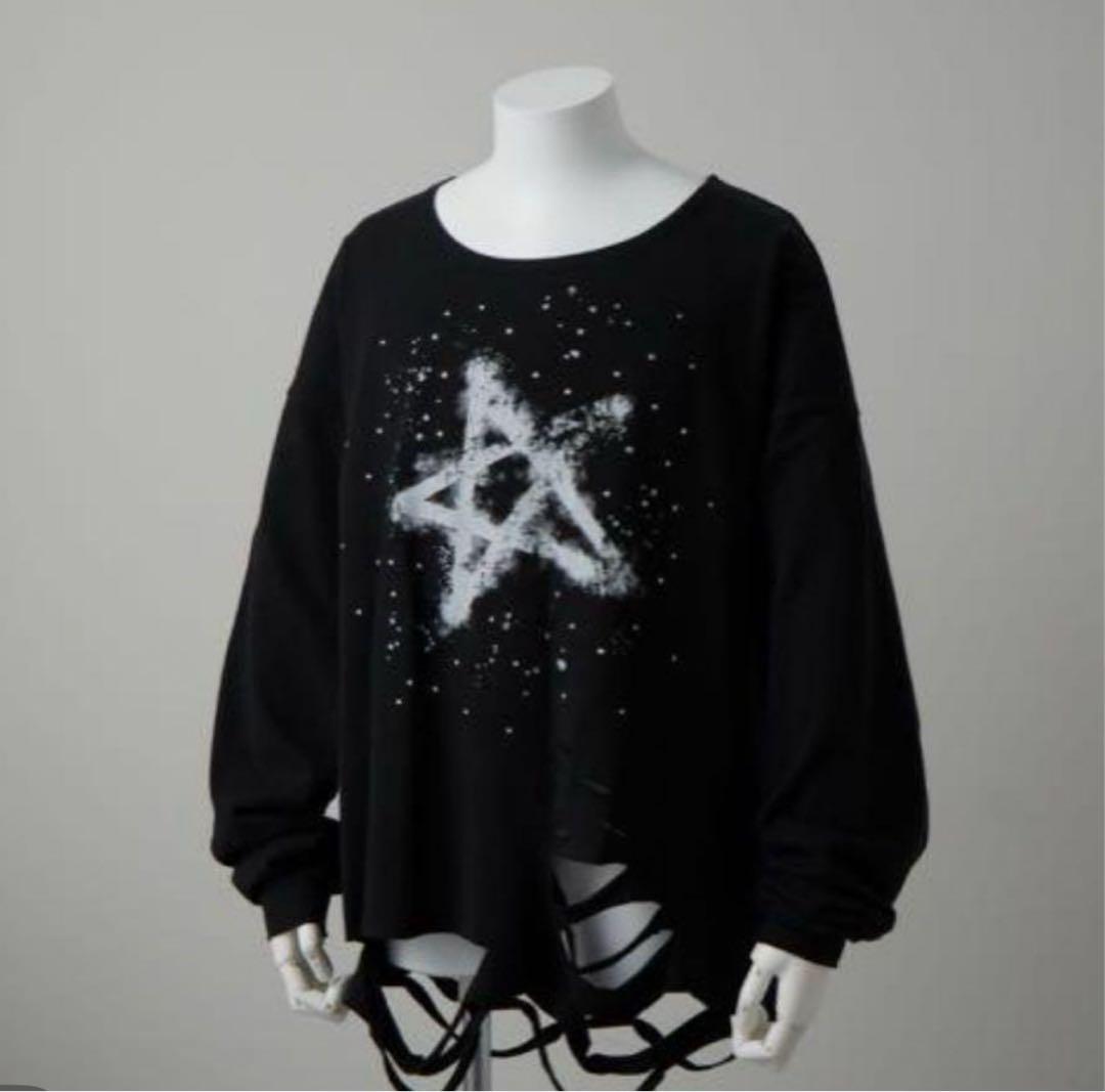 GRANCY ラインストーンデザイン グラフィックダメージ ロンＴ ブラック