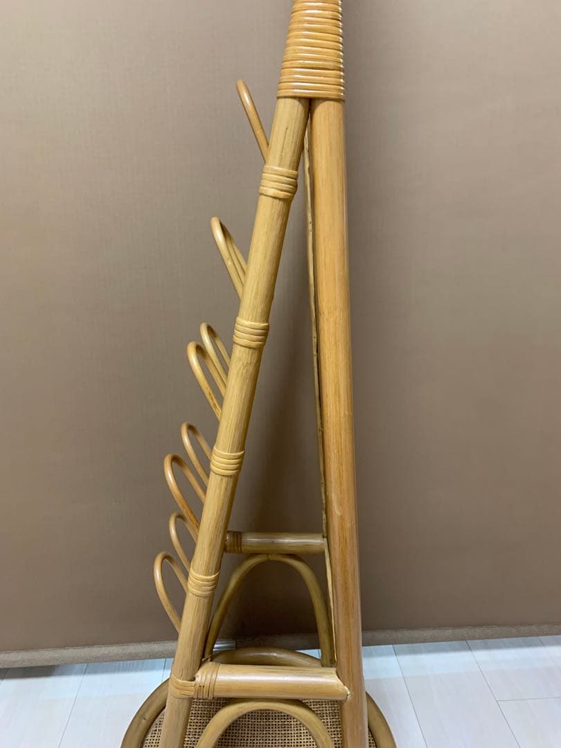 オールドラタン　回転式 スタンドミラー 姿見鏡 全身鏡 回転鏡 シューズラック