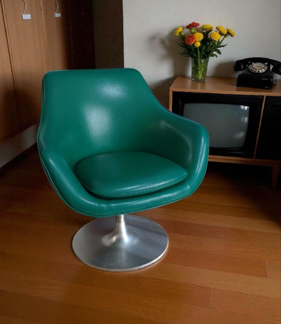 【レア品】グリーンスイベルチェア　昭和レトロ