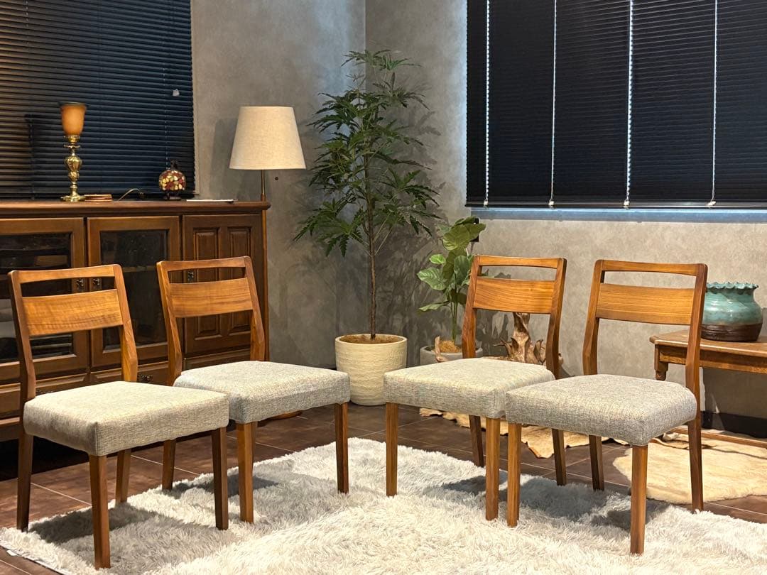 迪卡様　モダン　ビンテージ　ウォールナット　ダイニングチェア　4脚セット　H