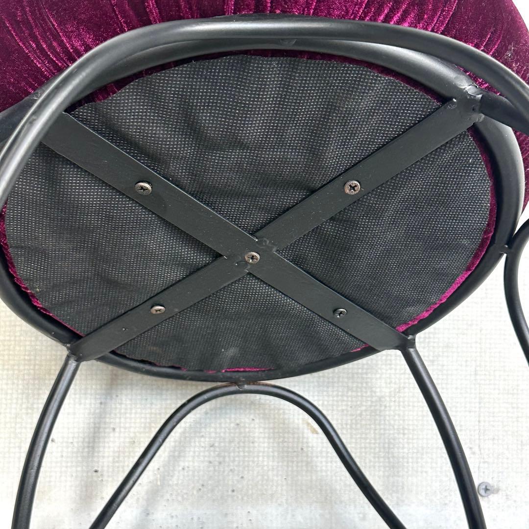 ワインベルベット×アイアン曲線脚スツール｜ロココモダンデザイン 椅子 ベロア調