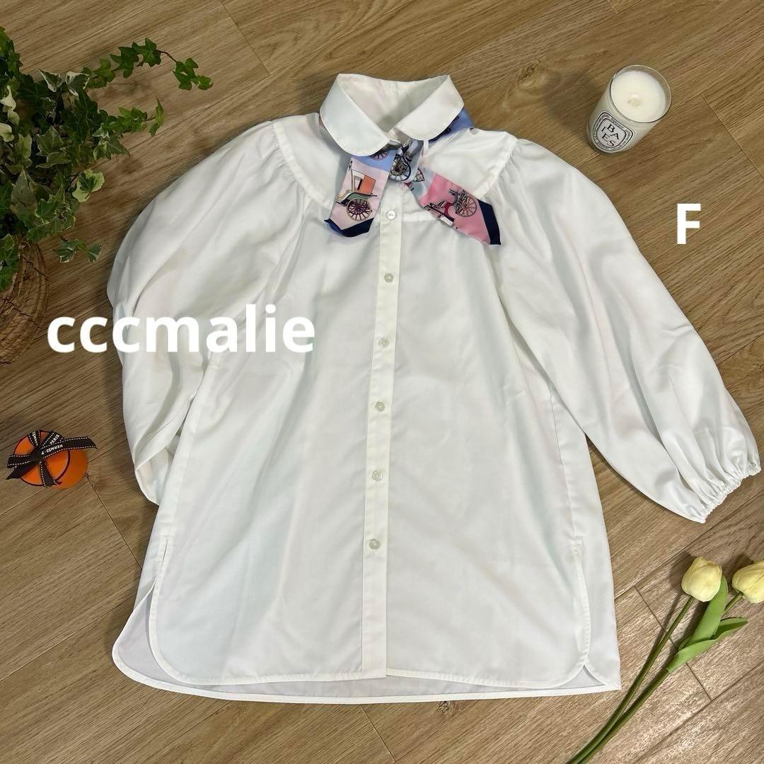 cccmalieシーマリー　丸襟半袖ブラウスFフリーサイズリボンスカーフ使用可能