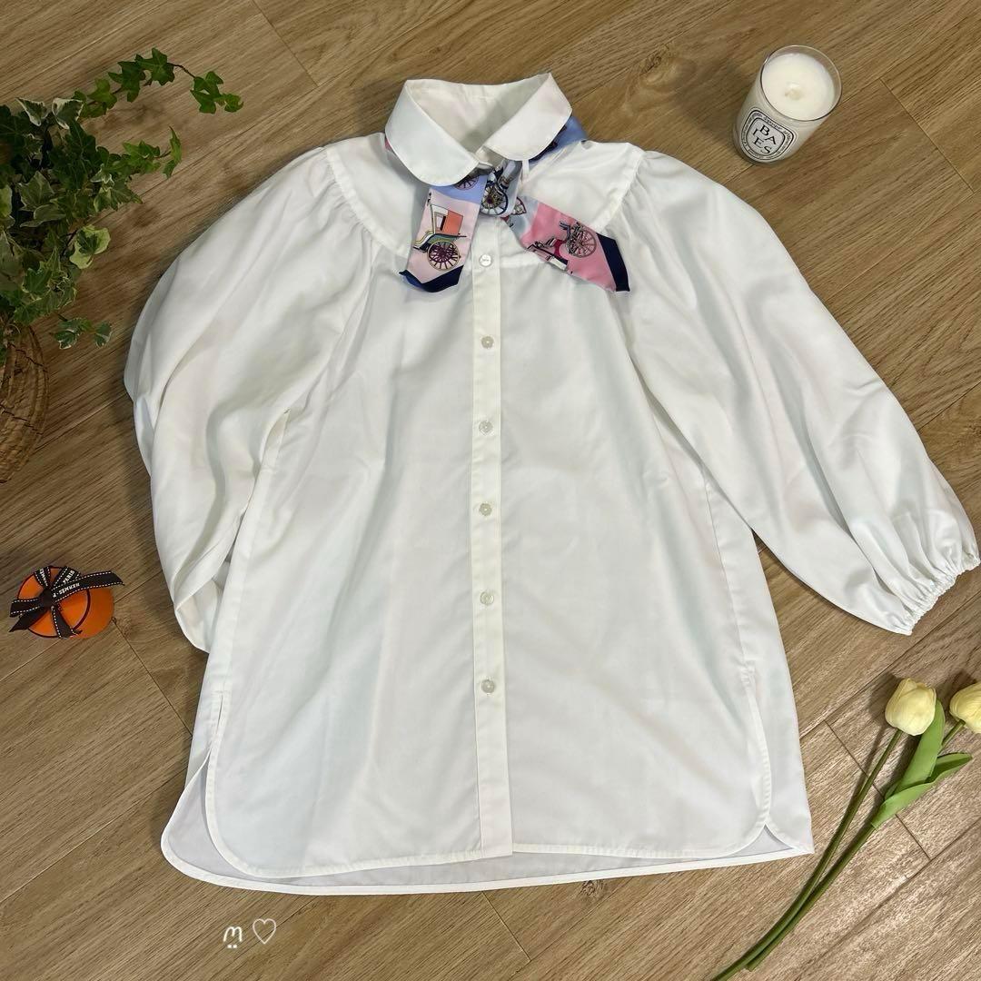 cccmalieシーマリー　丸襟半袖ブラウスFフリーサイズリボンスカーフ使用可能