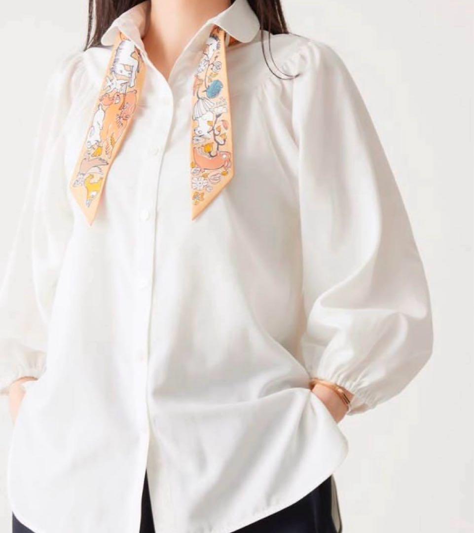 cccmalieシーマリー　丸襟半袖ブラウスFフリーサイズリボンスカーフ使用可能