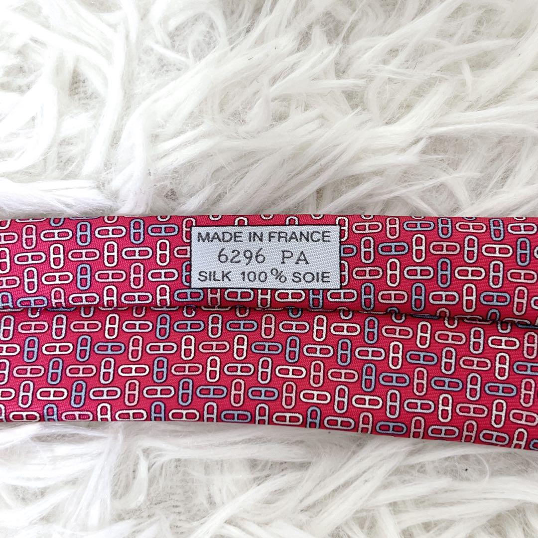 小物 HERMES Silk Tie Pink H Logo Pattern
