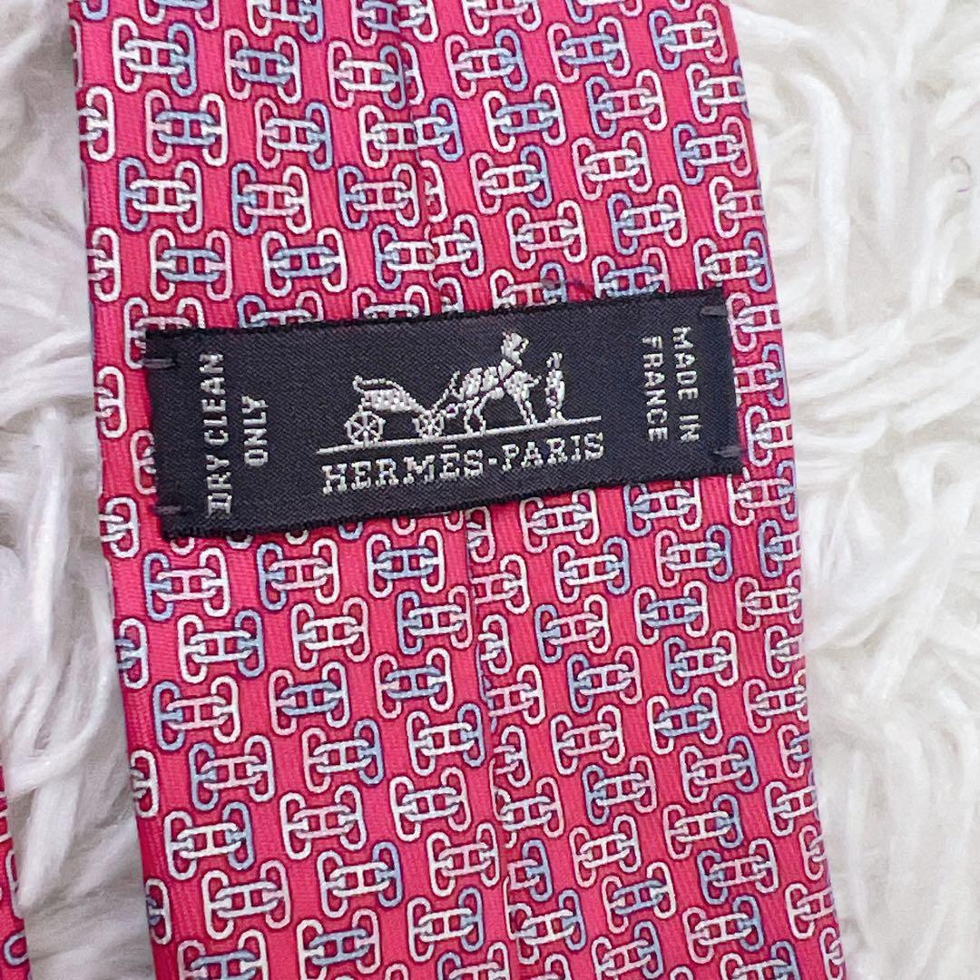 小物 HERMES Silk Tie Pink H Logo Pattern
