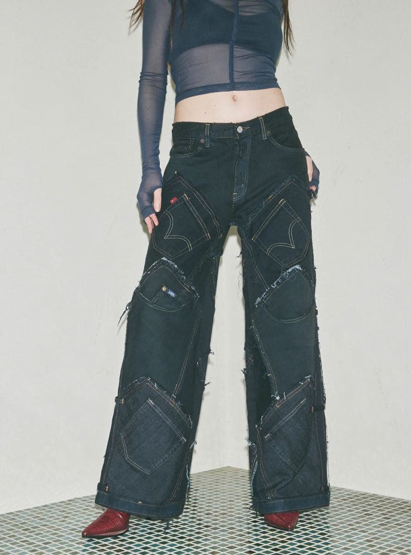 パンツ juemi Rise Linking Black Denim