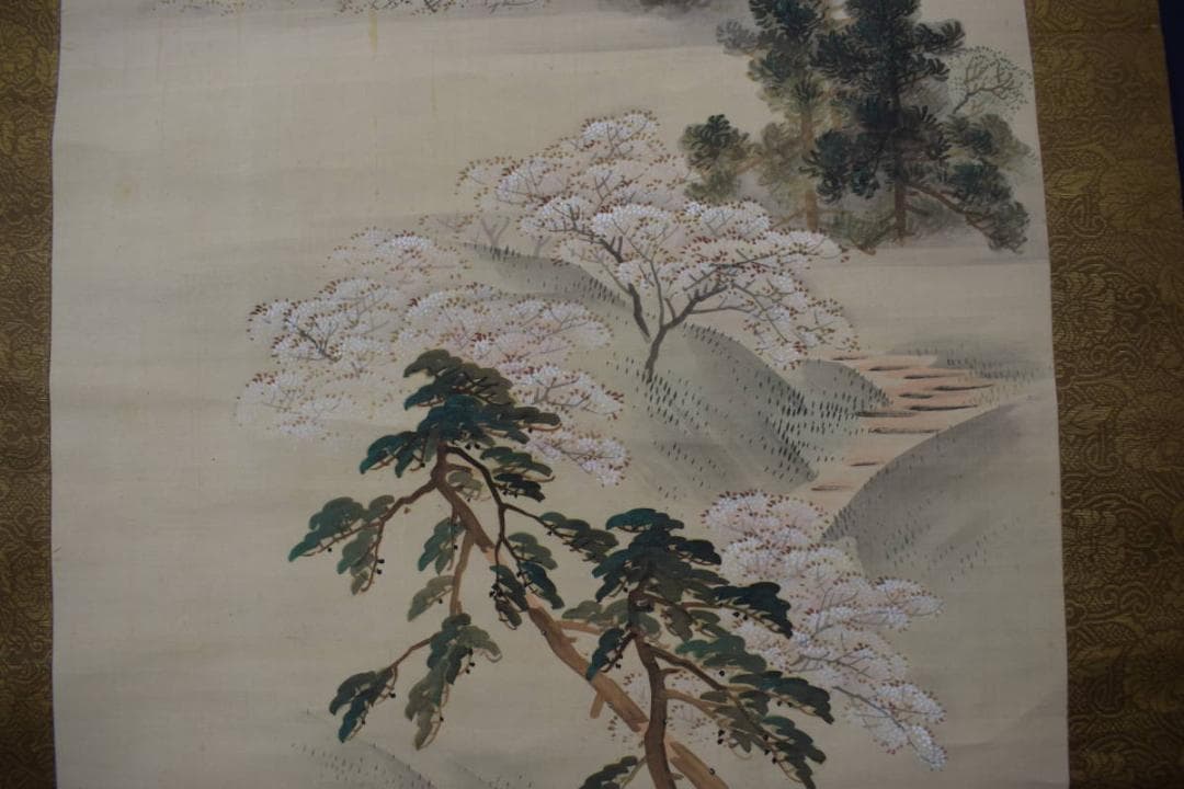 【真作】吉村了斎/孝文/春秋之図/桜花紅葉図/双幅/掛軸☆宝船☆Y-707　JM