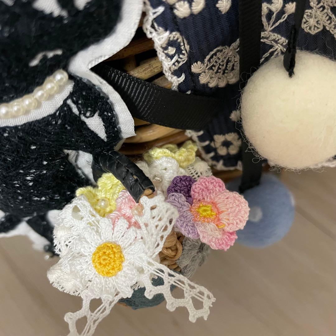 匿名配送手作りチャームストラップ＊pjcクロッチくんとお花のかごバッグ