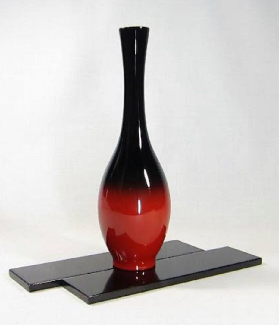 希少　輪島塗　黒朱ぼかし　天然漆　花器