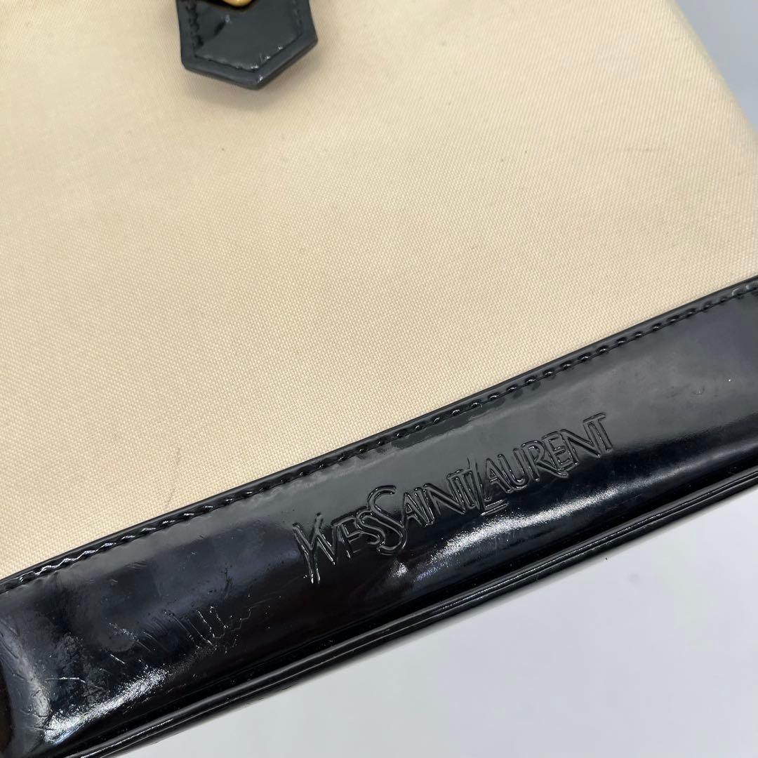 イヴサンローラン トートバッグ 肩掛け ゴールド金具 ロゴ型押し キャンバス