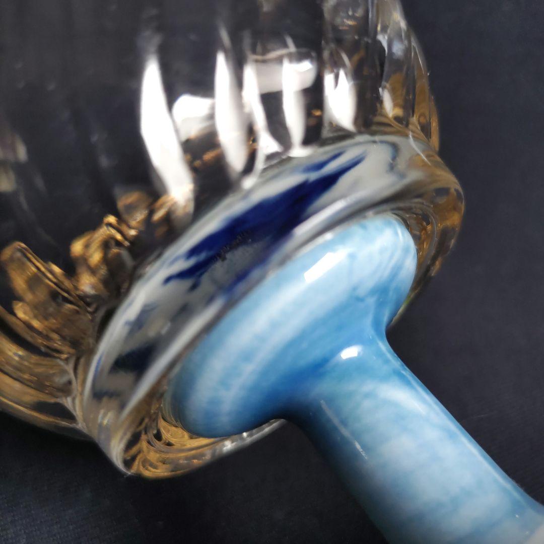 未使用　三洋陶器龍峰窯　染付捻祥瑞　ガラスデザート鉢　足付高台小鉢　金彩５客箱入