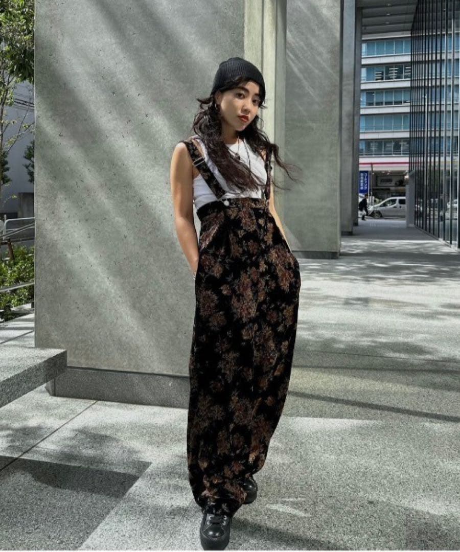 サロペット・オーバーオール・オールインワン Ameri FLOWER PRINT VELOUR PANTS