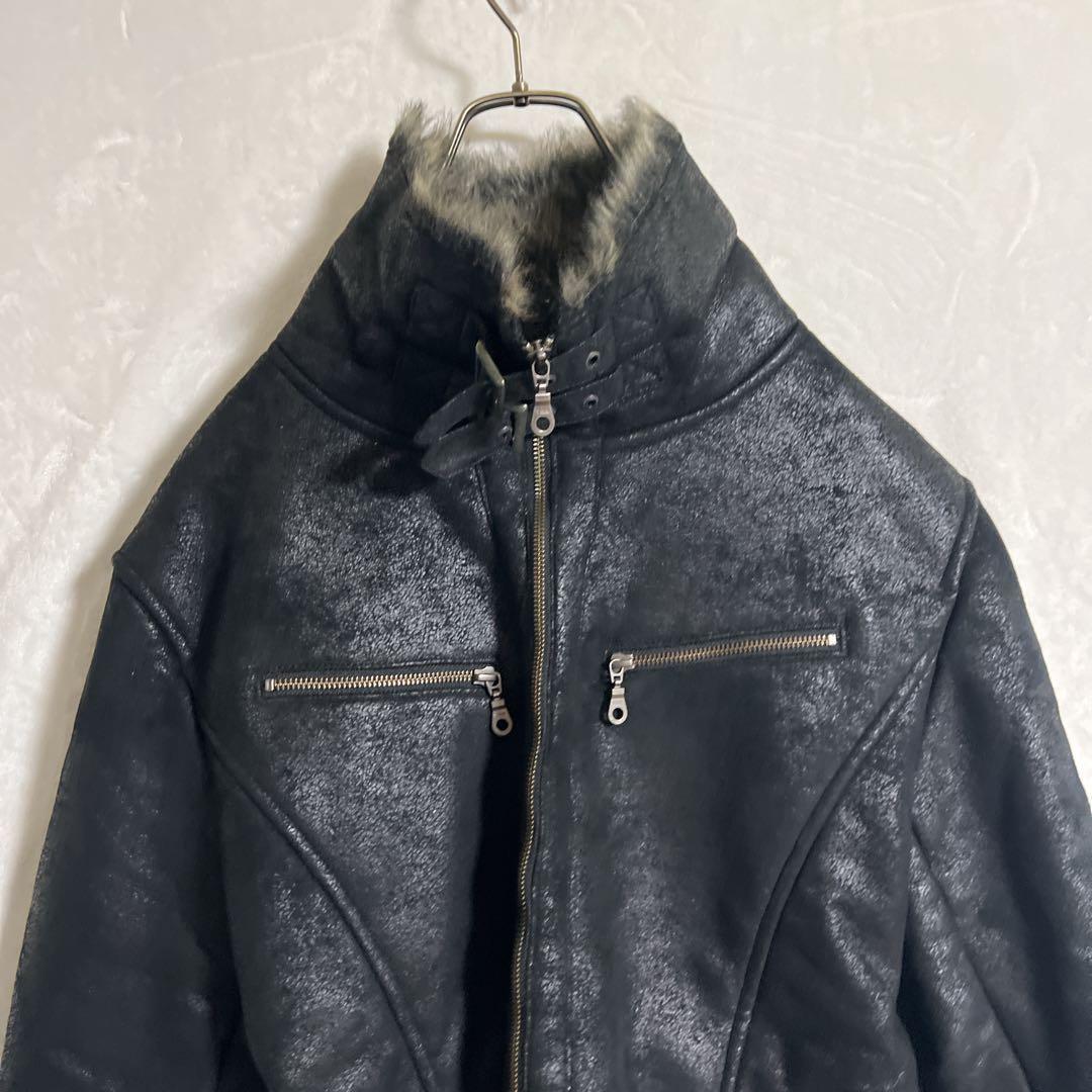 Y2K 20's MASSIMO マッシモ ブラック ファーライダースジャケット