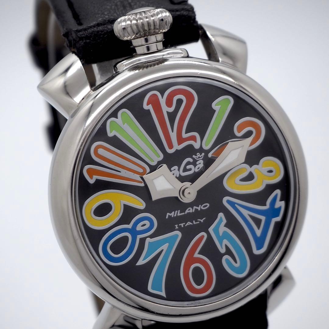 380 稼働 ガガミラノ 時計 メンズ マヌアーレ40 ブラック シルバー 人気