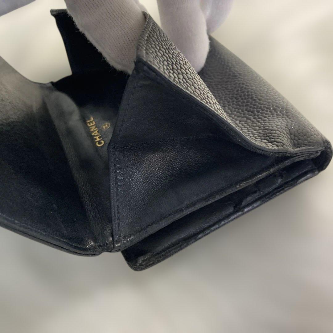 CHANEL シャネル ココマーク ダブルホックウォレット キャビアスキン 黒